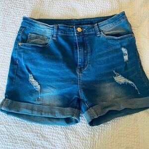 SHEIN Blue Distressed Jean Shorts High-Waist